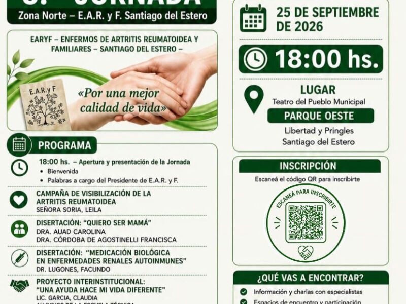 Santiago del Estero será sede de una jornada educativa sobre enfermedades reumáticas